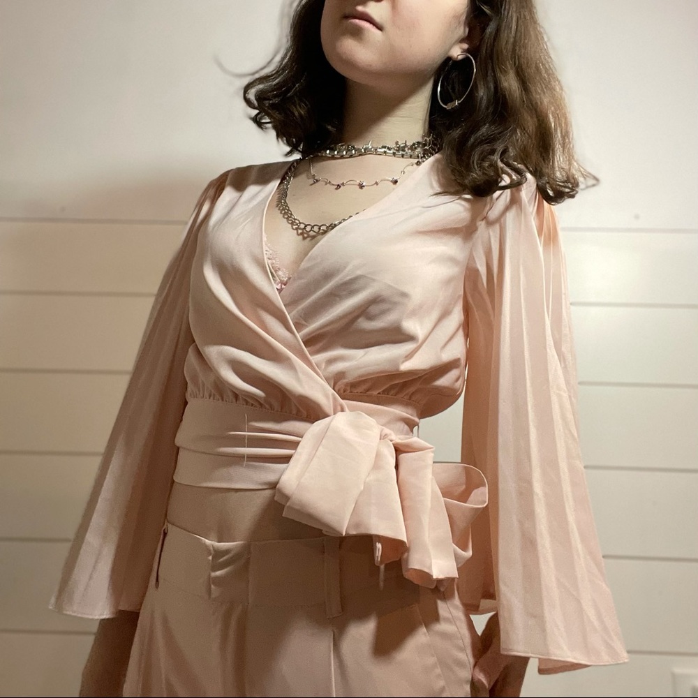 Pink bell sleeve blouse